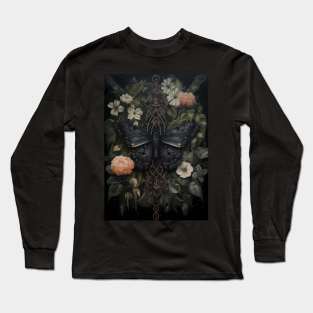 gothic botanical moth black Long Sleeve T-Shirt